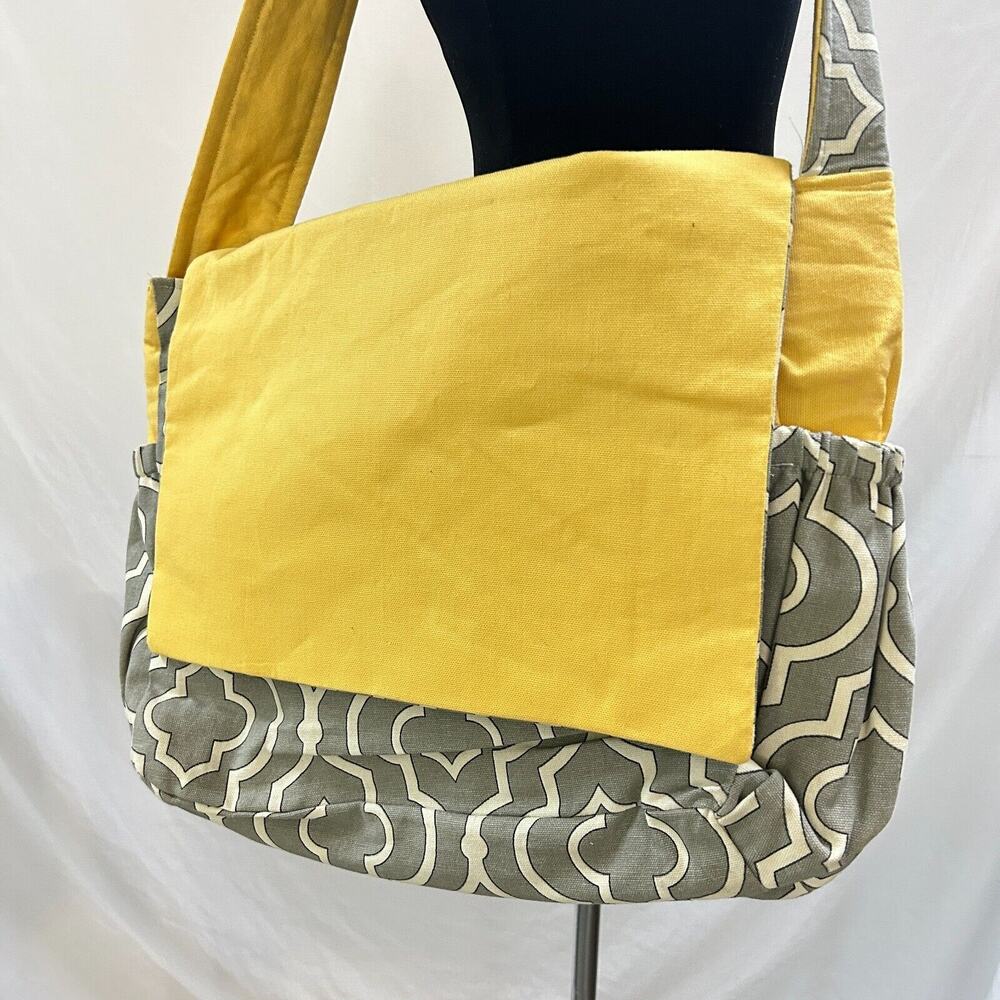 Handmade Satchel Shoulder or Diaper Bag Gray Moroccan Trellis Tapestry Yellow